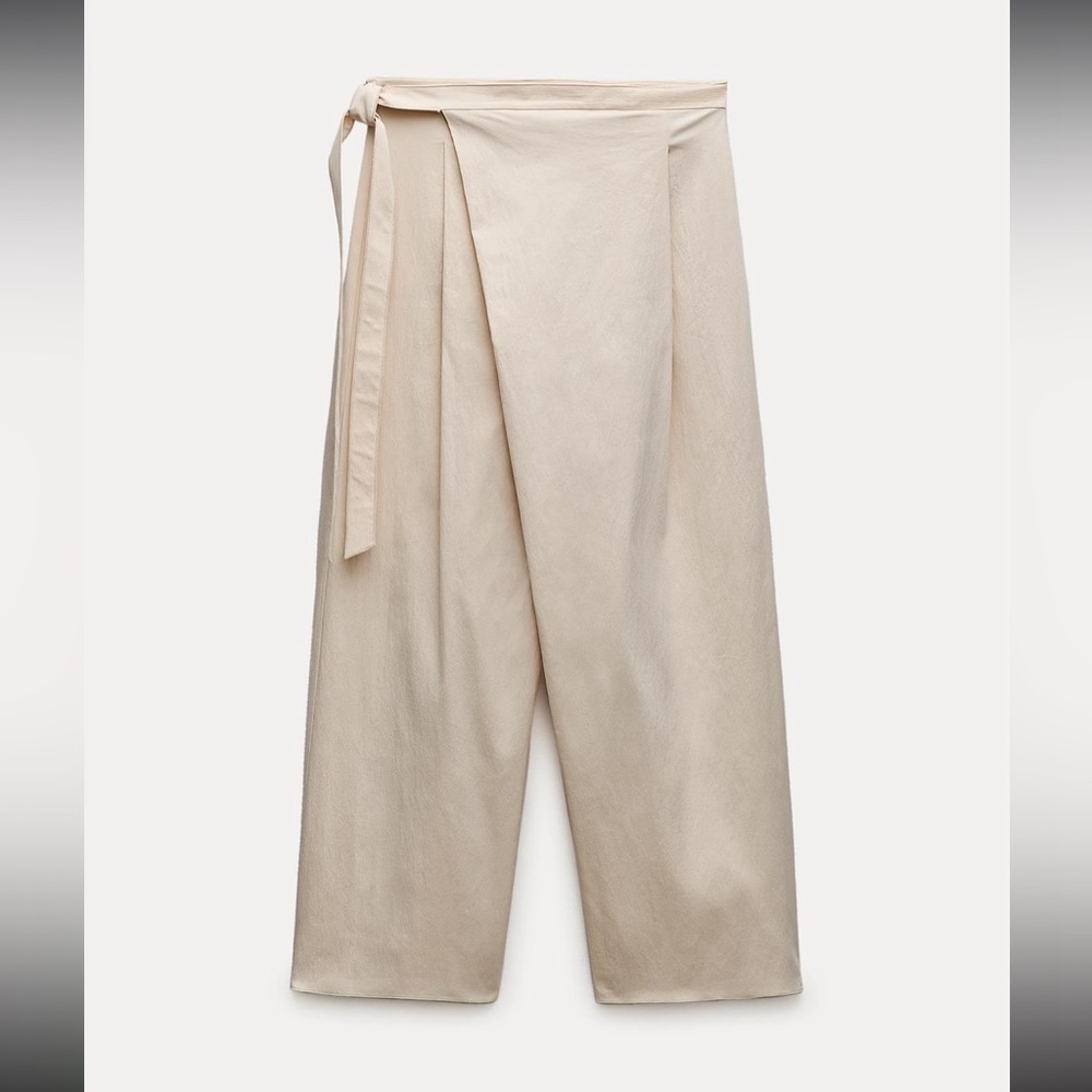 Zara Cream Wide Leg Semi Wrap Pants